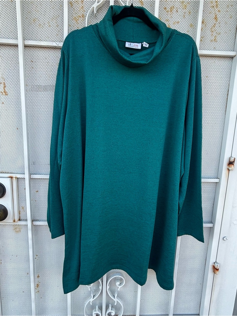 D&Co Essentials 3X Teal Cowl Neck Stretch Tunic Top Long Sleeve